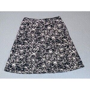 Valerie Stevens Y2K A Line Flared Skirt 14 Black White Floral Monochrome Preppy